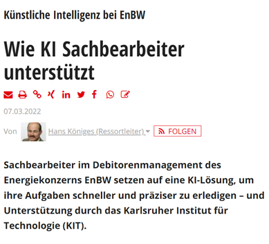 Computerwoche Article about joint KIT-EnBW project on Explainable AI