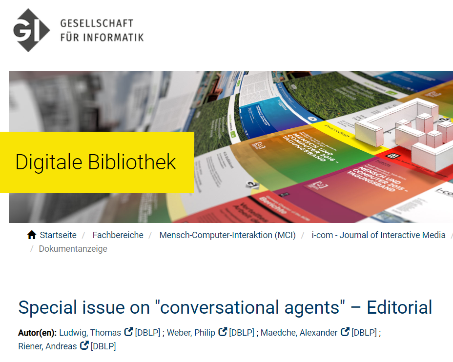 i-com Special Issue on „Conversational Agents” published